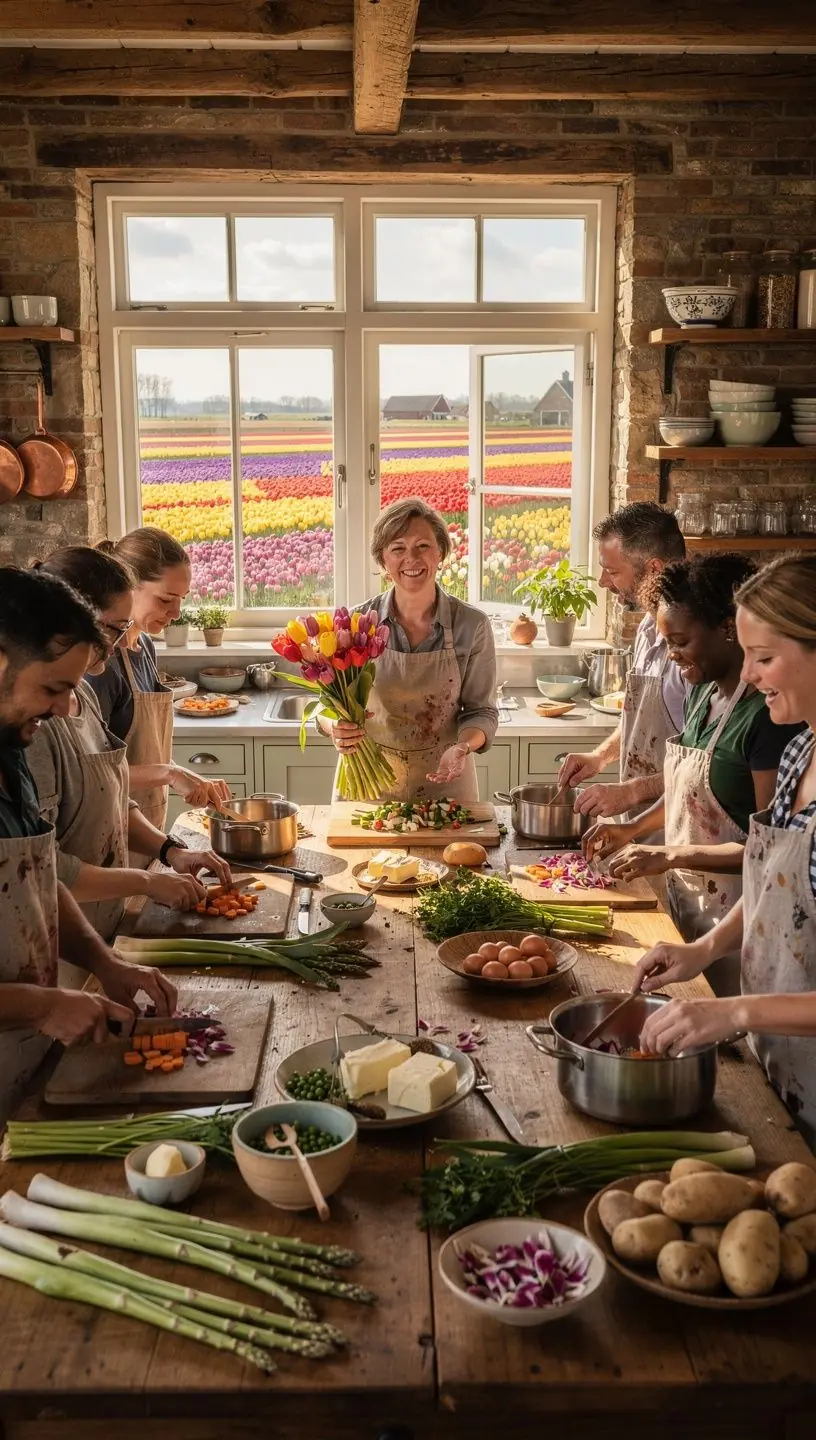 Prachtige tulpenvelden in volle bloei met verschillende kleuren.