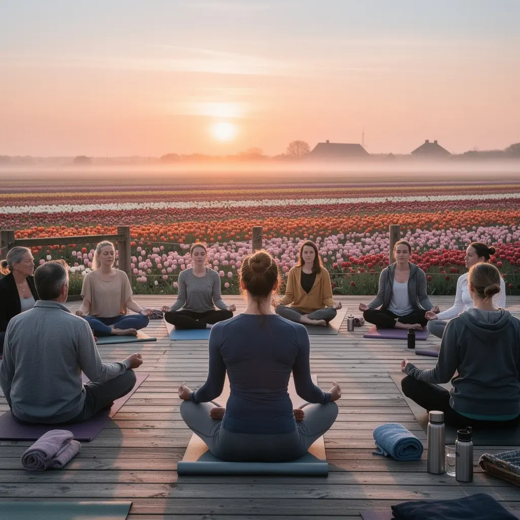 Een groep bezoekers geniet van een rondleiding door de Keukenhof.